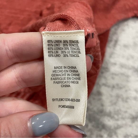 Cloth & Stone by Anthropologie Red Tie Linen Short Sleeve Shirt - Picture 8 of 11